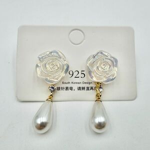 Elegant Pearl and Rose Earrings